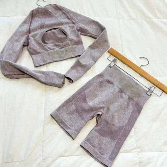 NWOT Gymshark Flex Seamless Crop Top & Shorts Set Purple Marl Women’s Size XS